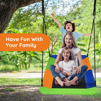 60 Inch Platform Tree Swing Outdoor with 2 Hanging Straps-Blue & Orange