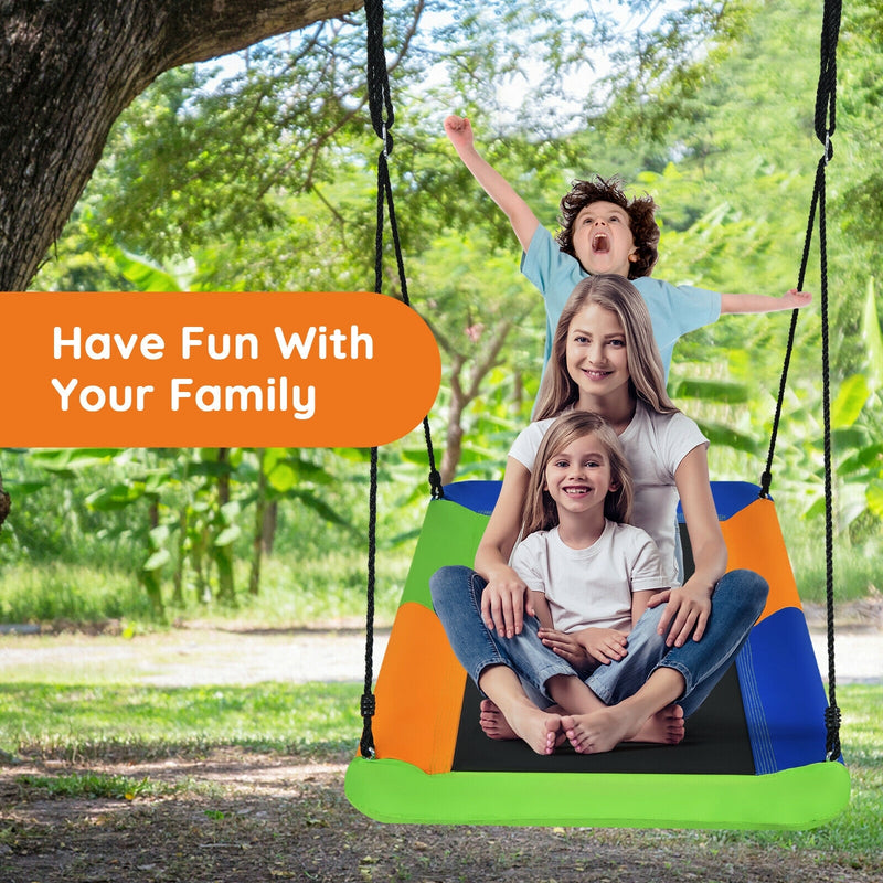 60 Inch Platform Tree Swing Outdoor with 2 Hanging Straps-Blue & Orange