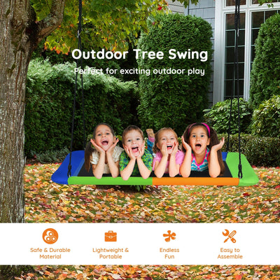 60 Inch Platform Tree Swing Outdoor with 2 Hanging Straps-Blue & Orange