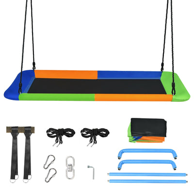 60 Inch Platform Tree Swing Outdoor with 2 Hanging Straps-Blue & Orange