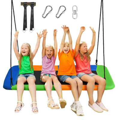 60 Inch Platform Tree Swing Outdoor with 2 Hanging Straps-Blue & Orange