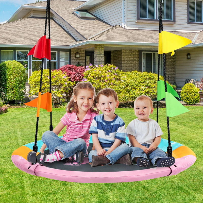 40 Inch Flying Saucer Tree Swing with Hanging Straps Monkey-Pink