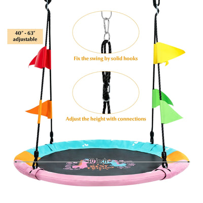 40 Inch Flying Saucer Tree Swing with Hanging Straps Monkey-Pink