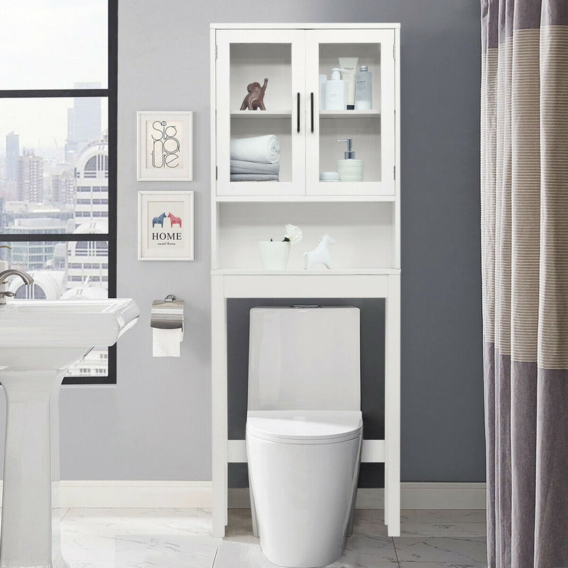 Over the Toilet Storage Cabinet Space Saver with Tempered Glass Door for Bathroom