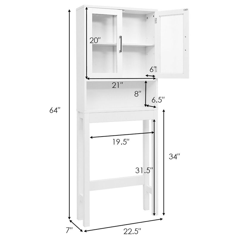 Over the Toilet Storage Cabinet Space Saver with Tempered Glass Door for Bathroom