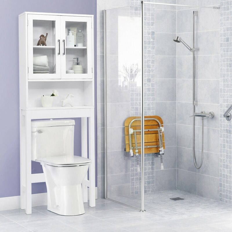 Over the Toilet Storage Cabinet Space Saver with Tempered Glass Door for Bathroom