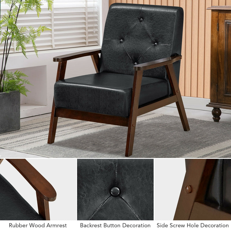 Classic Accent Armchair with Rubber Wood Legs and Armrests