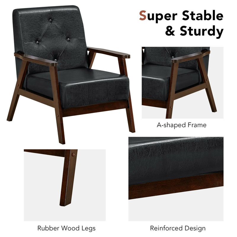 Classic Accent Armchair with Rubber Wood Legs and Armrests