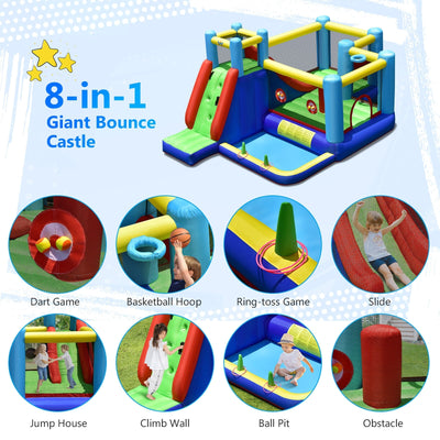 8-in-1 Kids Inflatable Bounce House with Slide without Blower