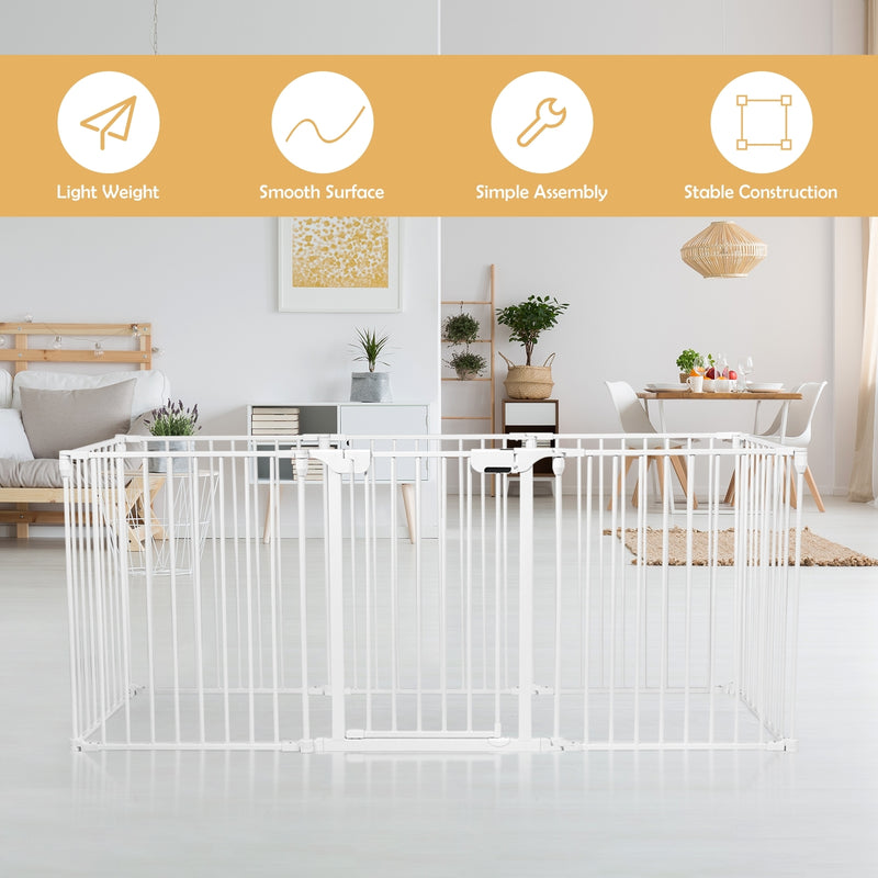 Adjustable  Panel Baby Safe Metal Gate Play Yard-White