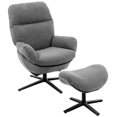 Upholstered Swivel Lounge Chair with Ottoman and Rocking Footstool-Gray