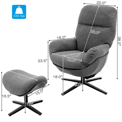 Upholstered Swivel Lounge Chair with Ottoman and Rocking Footstool-Gray