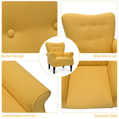 Modern Accent Chair with Tufted Backrest and Rubber Wood Avocado Legs-Yellow