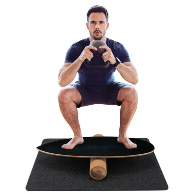 Wooden Balance Board Trainer Wobble Roller for Exercise Sports Training-Black