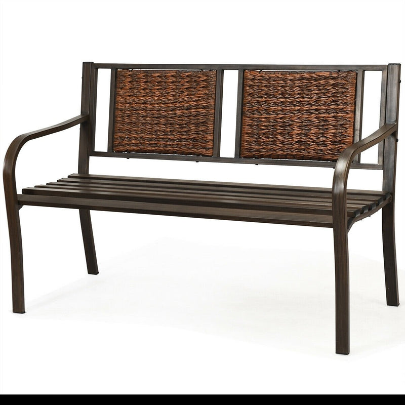 Outdoor Porch Furniture Patio Garden Bench Steel Frame Rattan