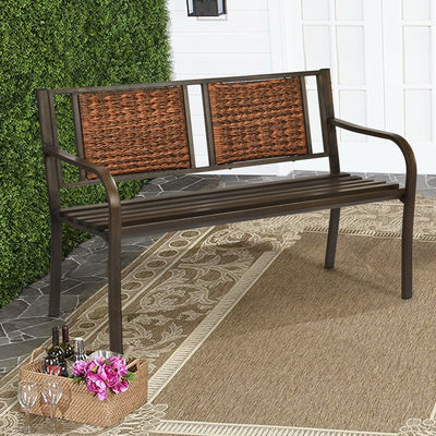 Outdoor Porch Furniture Patio Garden Bench Steel Frame Rattan