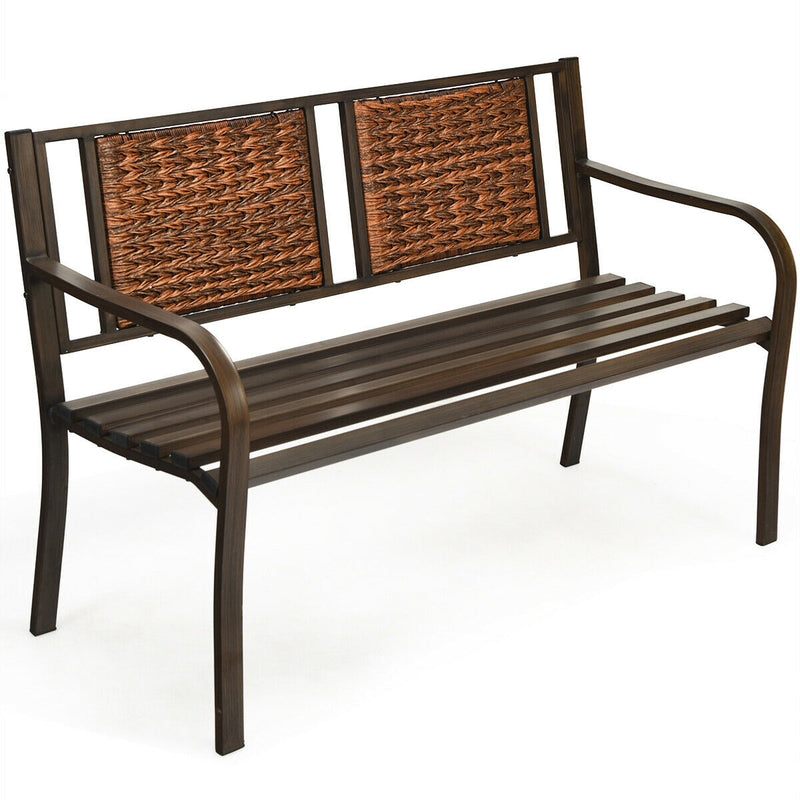 Outdoor Porch Furniture Patio Garden Bench Steel Frame Rattan