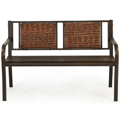 Outdoor Porch Furniture Patio Garden Bench Steel Frame Rattan