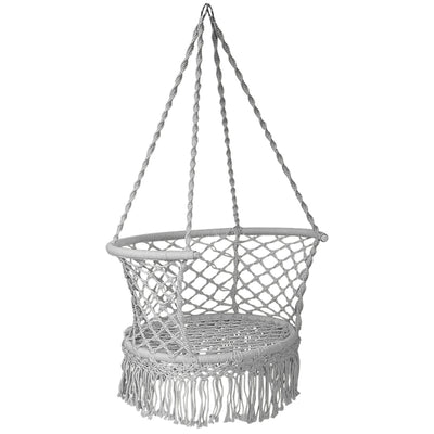 Hanging Hammock Chair Macrame Swing Hand Woven Cotton Backrest-Gray