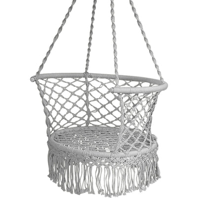 Hanging Hammock Chair Macrame Swing Hand Woven Cotton Backrest-Gray