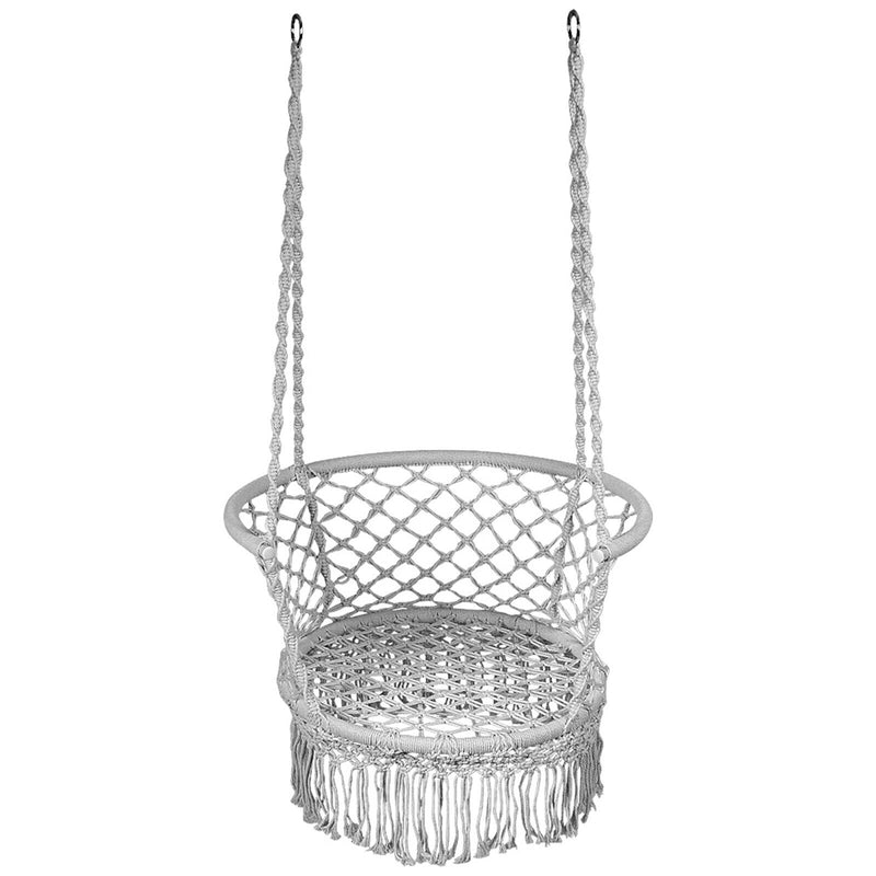 Hanging Hammock Chair Macrame Swing Hand Woven Cotton Backrest-Gray