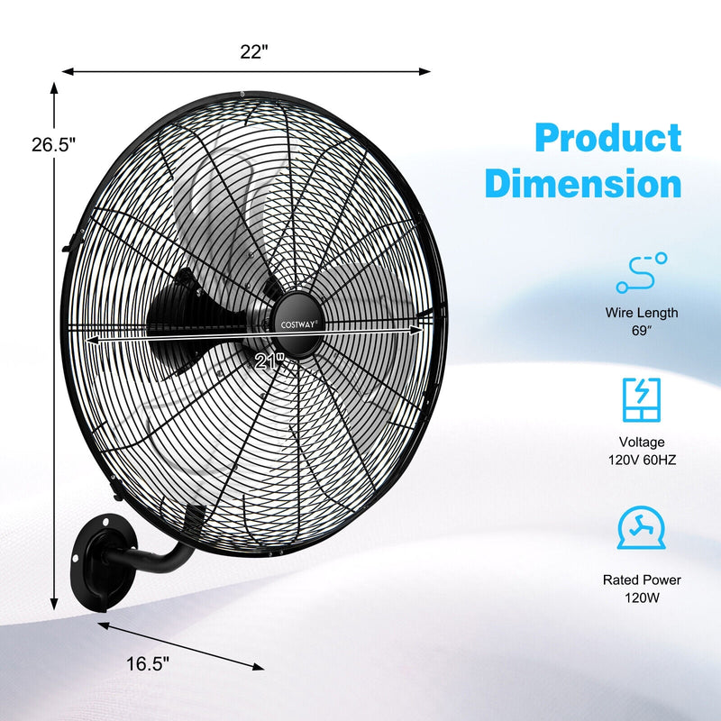 21 Inch 3 Speed Wall Mount Industrial Fan