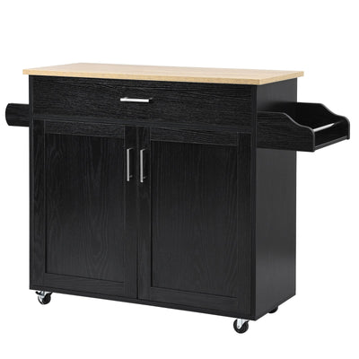 Rolling Kitchen Island Cart with Towel and Spice Rack-Black