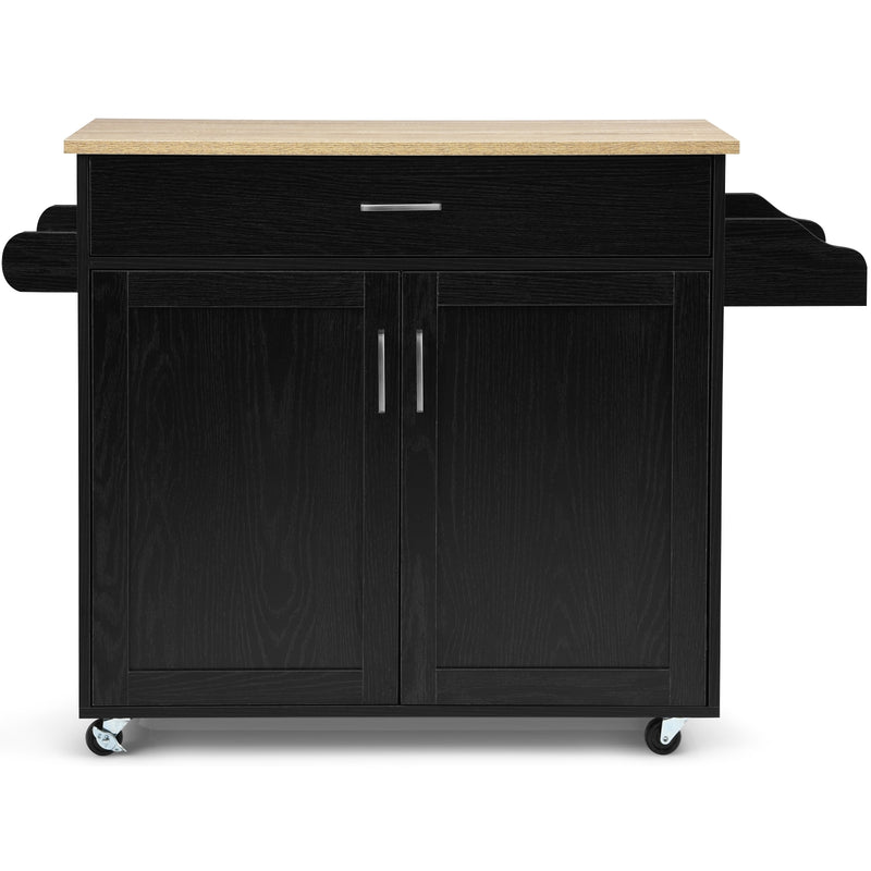 Rolling Kitchen Island Cart with Towel and Spice Rack-Black