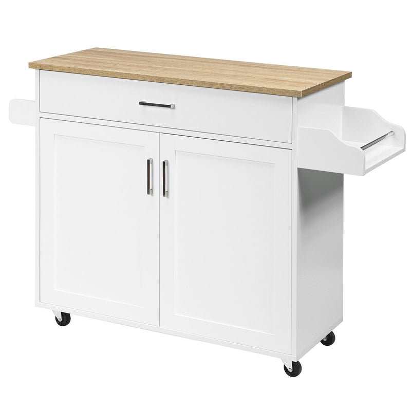 Rolling Kitchen Island Cart with Towel and Spice Rack-White