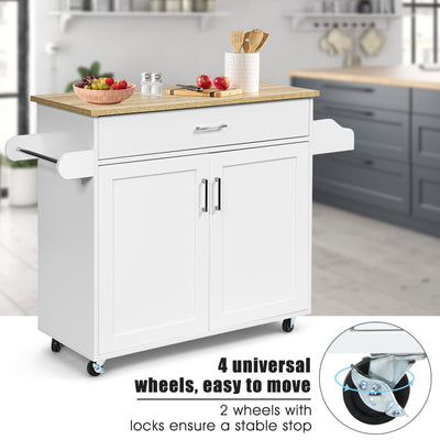 Rolling Kitchen Island Cart with Towel and Spice Rack-White