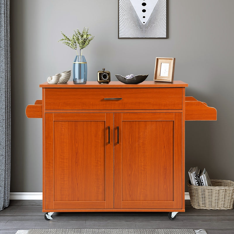 Rolling Kitchen Island Cart with Towel and Spice Rack-Orange