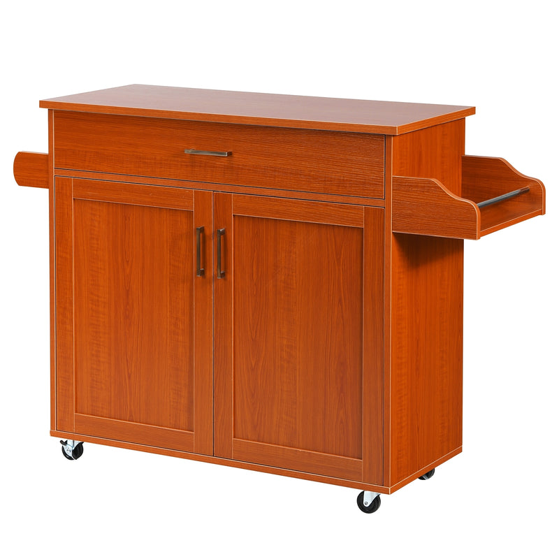 Rolling Kitchen Island Cart with Towel and Spice Rack-Orange