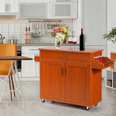 Rolling Kitchen Island Cart with Towel and Spice Rack-Orange