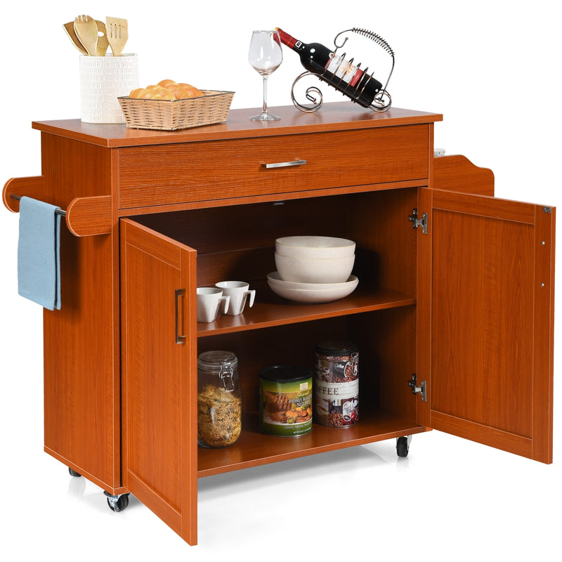 Rolling Kitchen Island Cart with Towel and Spice Rack-Orange