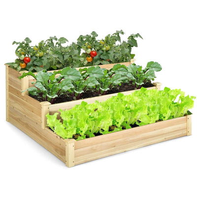 3-Tier Raised Garden Bed Wood Planter Kit for Flower Vegetable Herb