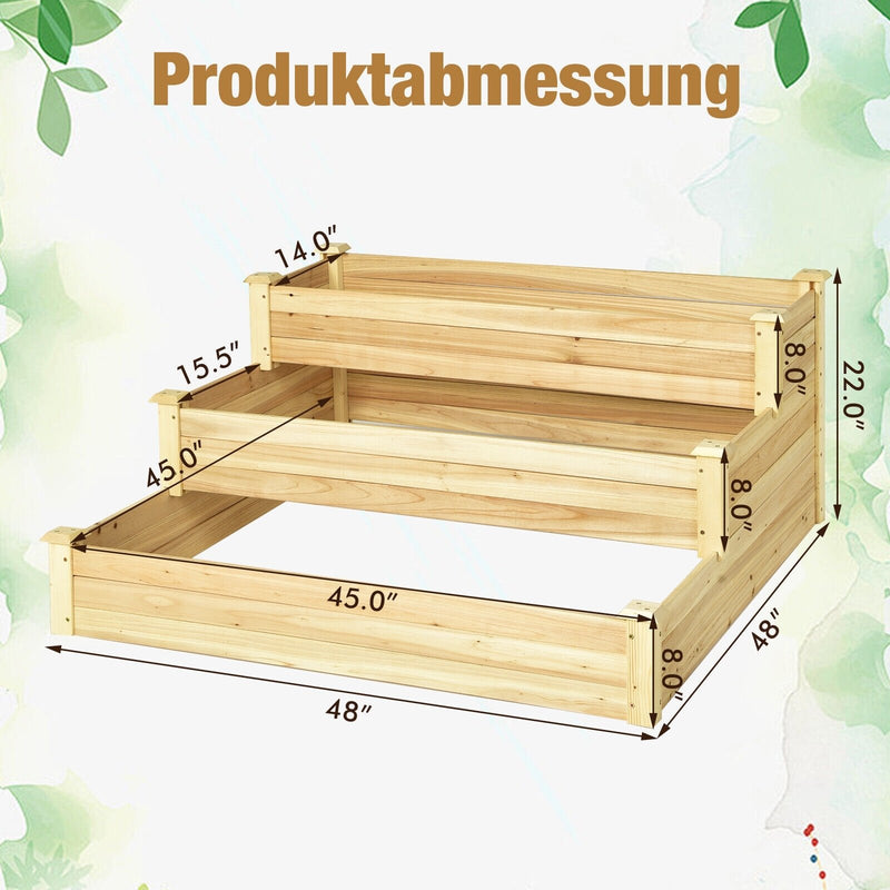 3-Tier Raised Garden Bed Wood Planter Kit for Flower Vegetable Herb