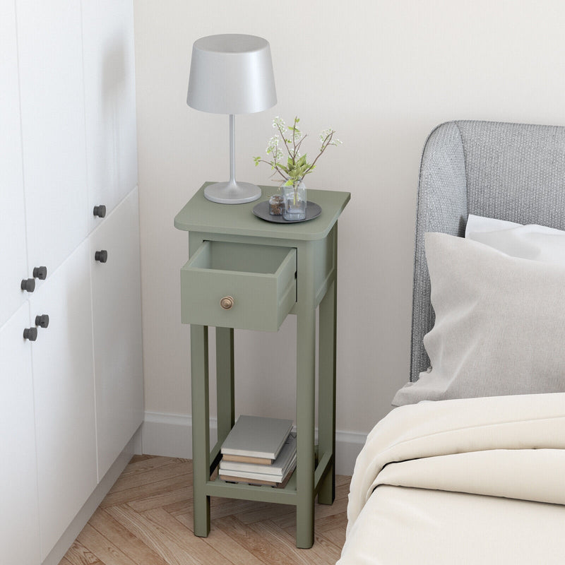 2 Tier Slim Nightstand Bedside Table with Drawer Shelf-Gray