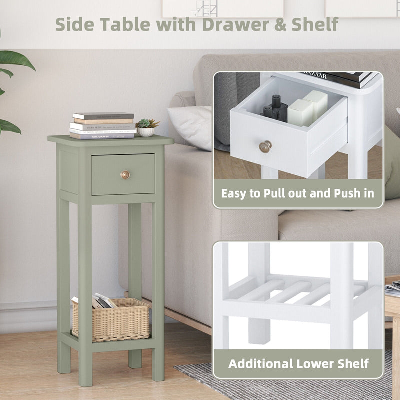 2 Tier Slim Nightstand Bedside Table with Drawer Shelf-Gray