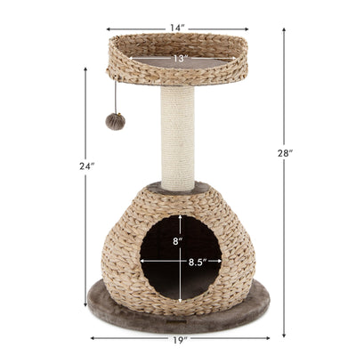 28 Inches Hand-Made Cat Tree Tower with Jump Platform-Coffee