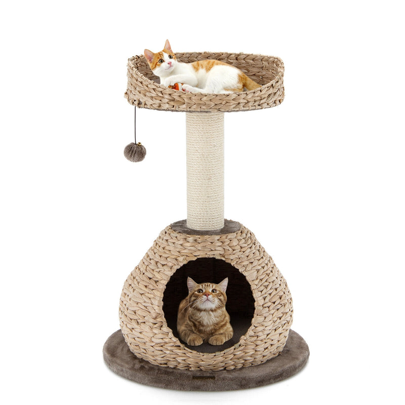 28 Inches Hand-Made Cat Tree Tower with Jump Platform-Coffee