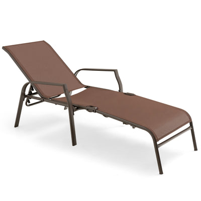 2 Pieces Patio Folding Chaise Lounge Chair Set with Adjustable Back-Brown