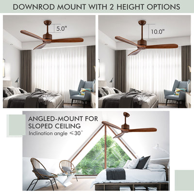 52 Inch Modern Ceiling Fan Indoor Outdoor Brushed Nickel Finish with Remote