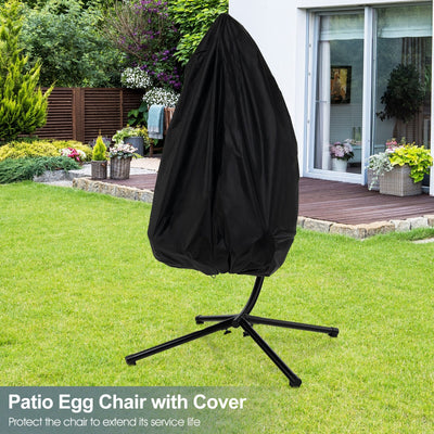 Patio Hanging Egg Chair with Stand Waterproof Cover and Folding Basket-Gray