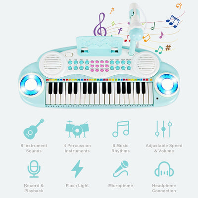 Multifunctional 37 Electric Keyboard Piano with Microphone-Blue