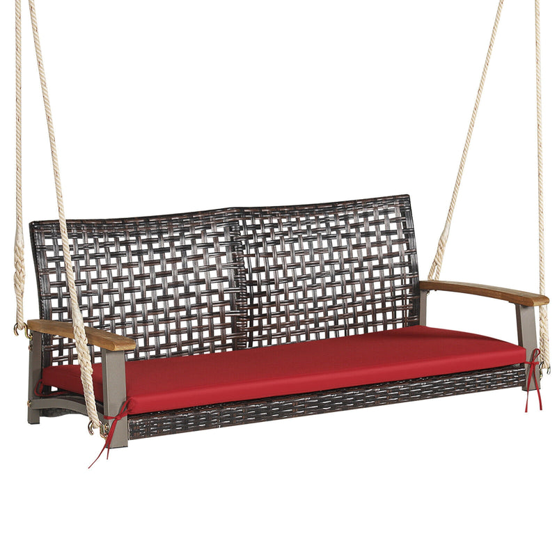 2-Person Rattan Hanging Porch Swing Chair-Red