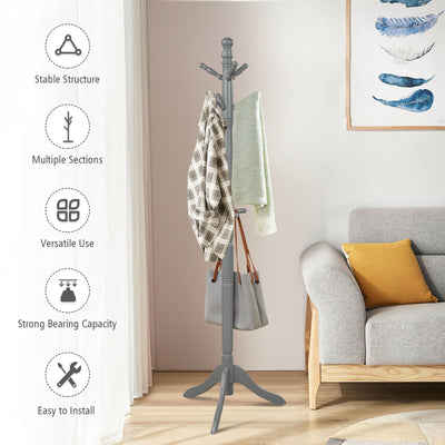 Adjustable Free Standing Wooden Coat Rack-Gray