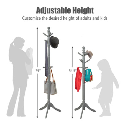 Adjustable Free Standing Wooden Coat Rack-Gray