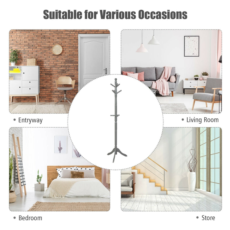 Adjustable Free Standing Wooden Coat Rack-Gray