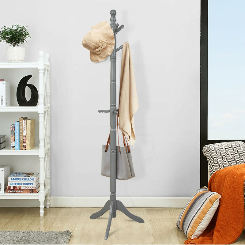 Adjustable Free Standing Wooden Coat Rack-Gray