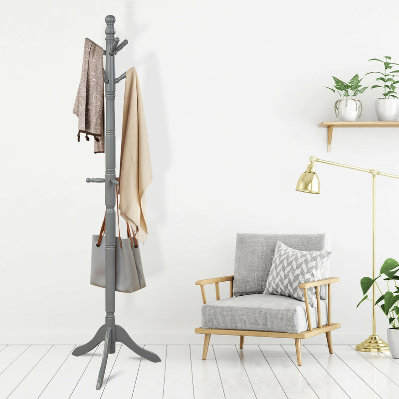 Adjustable Free Standing Wooden Coat Rack-Gray